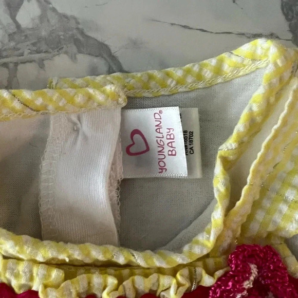 Youngland Baby Yellow Gingham Dress w Flowers & Ruffle Details Baby Girl 12M - Picture 4 of 6